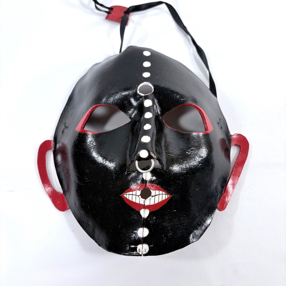 Handmade Leather Mask Black Red White Pierced Nose Ring Wall Decor Wearable Art‎